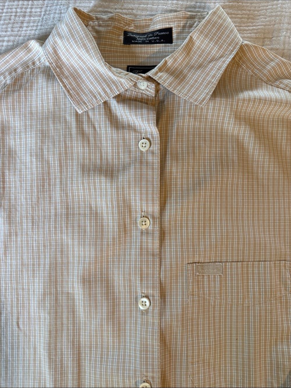 Faconnable Cotton Long Sleeve Tan Stripe Button Up Shirt, size large